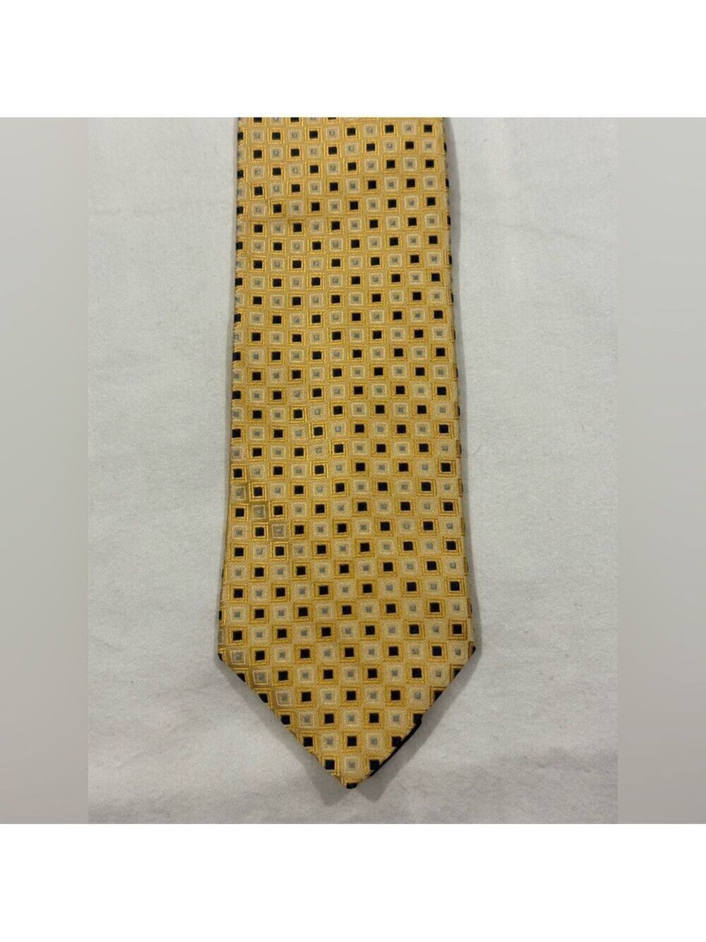 Tommy Hilfiger Yellow Geometric Silk Tie Classic Preppy USA Made